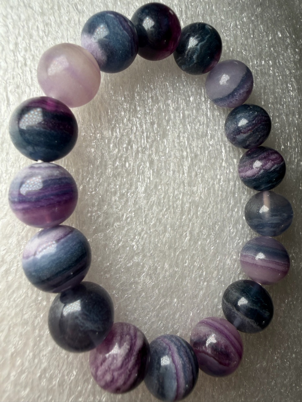 Beautiful 12MM Banded Silky Fluorite Natural Crystal Bracelet